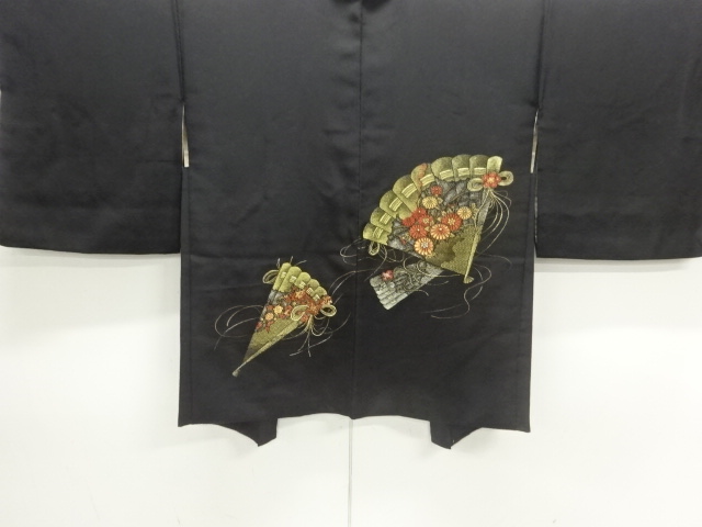 JAPANESE HAORI COAT / URUSHI / WOVEN FOLDING FAN & FLOWER 
